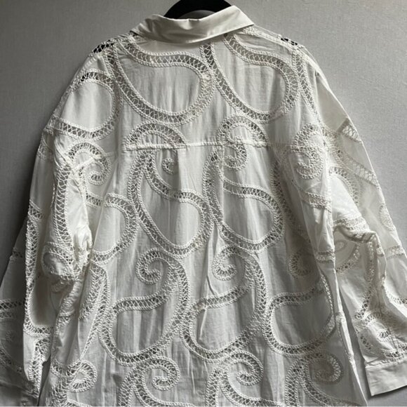 NWT Anne Fontaine Couleur eyelet white long line button down blouse - Picture 5 of 11